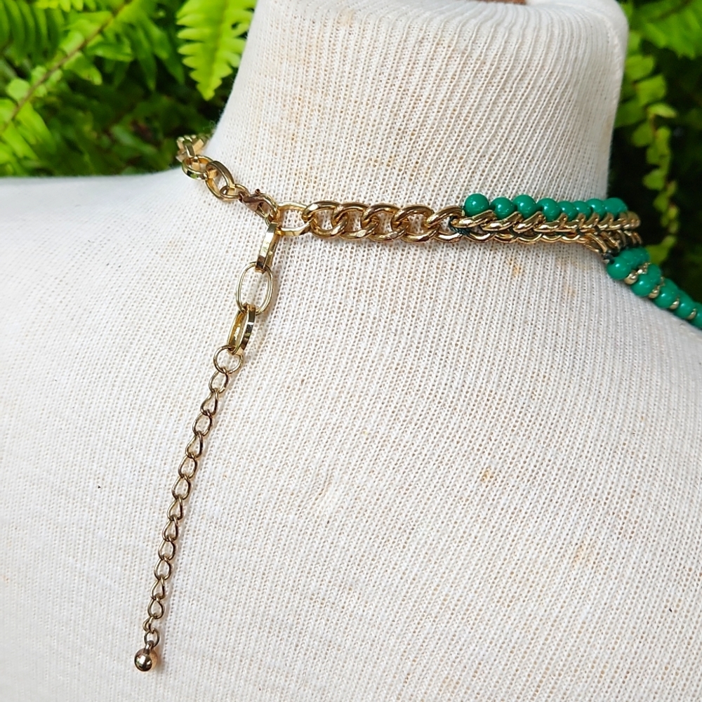 Multi-Strand Green Beaded Statement Necklace - image 4